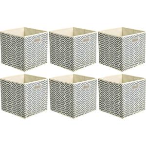 imageAmazon Basics Collapsible Cube Storage Organizer Bins 6Pack 105 x 105 x 11 inches Light GreyChevron Grey