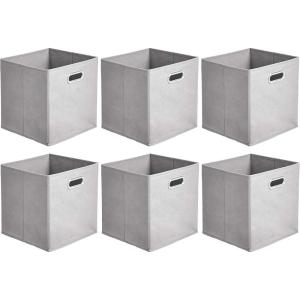 imageAmazon Basics Collapsible Cube Storage Organizer Bins 6Pack 105 x 105 x 11 inches Light GreyLight Grey