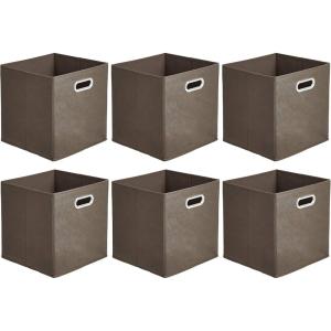imageAmazon Basics Collapsible Cube Storage Organizer Bins 6Pack 105 x 105 x 11 inches Light GreyTaupe