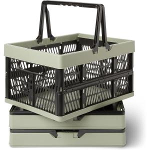 imageAmazon Basics Collapsible Plastic Grocery Shopping Baskets with Handles 3 Pack 66 gallon Green