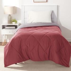 imageAmazon Basics Comforter Blanket TwinTwin XL Reversible Lightweight Microfiber All Season Blanket BlackGreyBurgundy  Grey