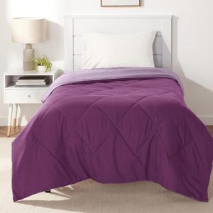 imageAmazon Basics Comforter Blanket TwinTwin XL Reversible Lightweight Microfiber All Season Blanket BlackGreyPlum  Light Purple