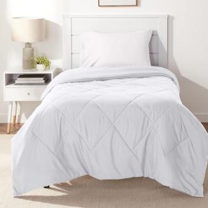 imageAmazon Basics Comforter Blanket TwinTwin XL Reversible Lightweight Microfiber All Season Blanket BlackGreyWhite