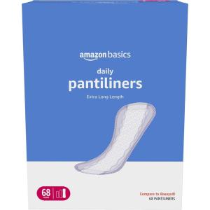 imageAmazon Basics Daily Pantiliner Regular Length Pads for Women Unscented 300 Count 6 Packs of 50 Previously SolimoExtra Long