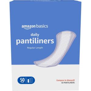 imageAmazon Basics Daily Pantiliner Regular Length Pads for Women Unscented 300 Count 6 Packs of 50 Previously SolimoRegular