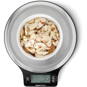 imageAmazon Basics Digital Kitchen Scale with LCD Display Batteries Included Weighs up to 11 pounds Black and Stainless Steel