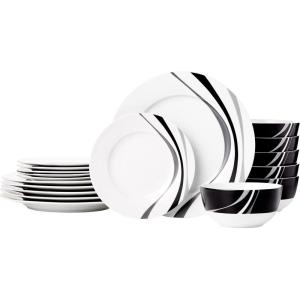 imageAmazon Basics Dinnerware Set Microwave and Dishwasher Safe Service for 6 18Piece Complete Kitchen Plates Dishes Bowls White Porcelain CoupeSwirl