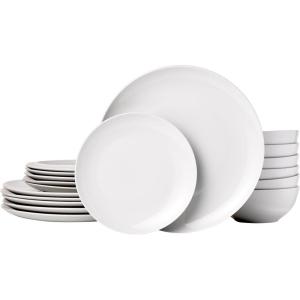 imageAmazon Basics Dinnerware Set Microwave and Dishwasher Safe Service for 6 18Piece Complete Kitchen Plates Dishes Bowls White Porcelain CoupeWhite Porcelain Coupe