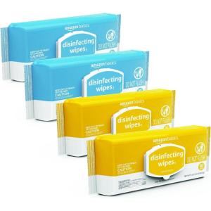 imageAmazon Basics Disinfecting Wipes Lemon ampamp Fresh Air Scent SanitizesCleansDisinfectsDeodorizes 320 Count 4 Packs of 80