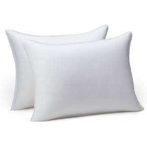 imageAmazon Basics Down Alternative Pillows Soft Density for Stomach and Back Sleepers Queen  Pack of 2 White 30 in L x 20 in WStandard Pack of 2