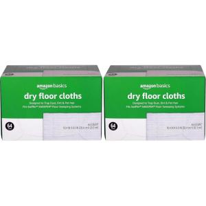 imageAmazon Basics Dry Sweeping Cloths to Clean Dust Dirt Pet Hair Fits Swiffer Sweeper Mop Heads 64 Count Pack of 1White