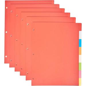 imageAmazon Basics Durable Multicolor 3Ring Binder Plastic Divider Set with Tab Labels 3Hole Punched for School and Organization Letter Size 8Tab Dividers Assorted Colors 6 Pack6 pack