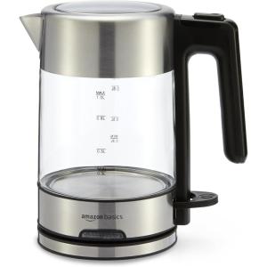 imageAmazon Basics Electric Stainless Steel Kettle for Tea and Coffee BPAFree Fast Boiling Auto ShutOff 18 Quarts 1500W Black and SilverGlass Carafe