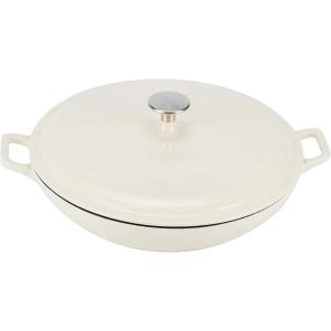 imageAmazon Basics Enameled Cast Iron Covered Round Casserole Skillet with Lid for Oven 33Quart WhiteWhite