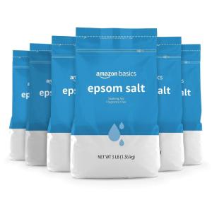 imageAmazon Basics Epsom Salt Soak Unscented Magnesium Sulfate USP Muscle and Feet Relaxation Soothing 3 Pound Pack of 148 Ounce Pack of 6