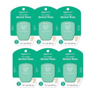 imageAmazon Basics Extra Comfort Mint Dental Floss 40 m Pack of 61 Count Pack of 6