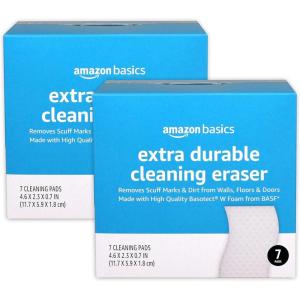 imageAmazon Basics Extra Durable Eraser Cleaning Sponges Removes Scruff Marks and Dirt from Any Surface 2 Packs of 7