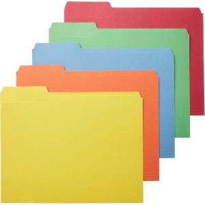 imageAmazon Basics File Folders with Tabs for Filing AMZ401 Sturdy Letter Size Assorted Colors 100 PackAssorted