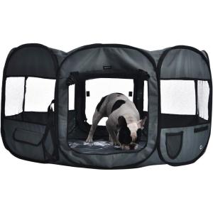 imageAmazon Basics Foldable Octagonal Indoor and Outdoor Portable Soft Dog PenPuppy PenPlaypen 114 cm  45quot BlueGrey
