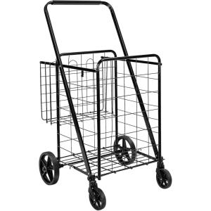 imageAmazon Basics Foldable Shopping Utility Cart with 360Degree Wheels Easy Assembly Black XLarge