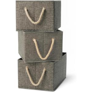 imageAmazon Basics Foldable Storage Bins with Rope Handles Charcoal Large Pack of 3Charcoal