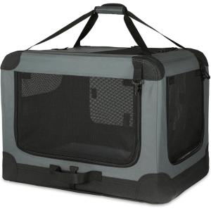 imageAmazon Basics Folding Soft Crate for Cat Dog Rabbit Portable and Collapsible 36 Inch Tan L 36quot x 24quot x 24quotGrey