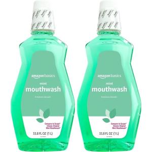 imageAmazon Basics Fresh Breath Mouthwash Mint 507 Ounce Pack of 1 Previously Solimo338 Fl Oz Pack of 2