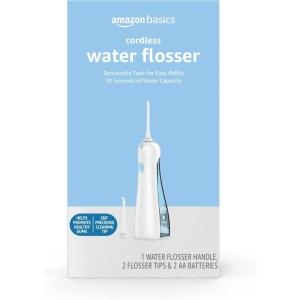 imageAmazon Basics HydroClean Cordless Water Flosser 1 Water Flosser Handle 2 Flosser Tips 2 AA batteries included