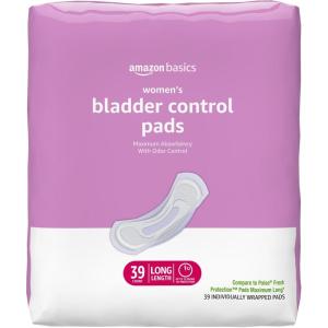 imageAmazon Basics Incontinence Pads for Women Bladder Control Postpartum Overnight Absorbency Unscented 60 Count 2 Packs of 30Maximum 39 Count