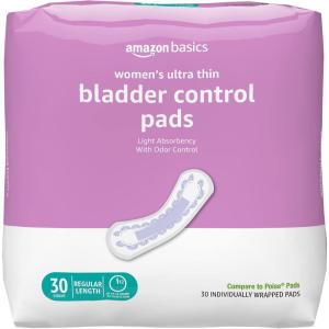 imageAmazon Basics Incontinence Pads for Women Bladder Control Postpartum Overnight Absorbency Unscented 60 Count 2 Packs of 30Regular