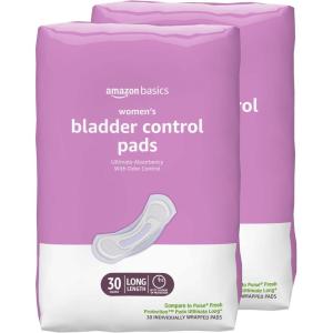 imageAmazon Basics Incontinence Pads for Women Bladder Control Postpartum Overnight Absorbency Unscented 60 Count 2 Packs of 30Ultimate