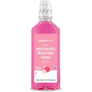 imageAmazon Basics Kids Mouthwash with Fluoride Anticavity AlcoholFree Bubble Gum 18 fl oz Pack of 418 Fl Oz Pack of 1