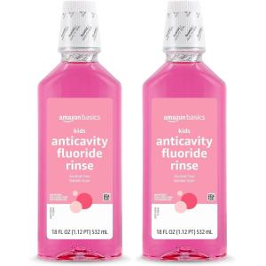 imageAmazon Basics Kids Mouthwash with Fluoride Anticavity AlcoholFree Bubble Gum 18 fl oz Pack of 418 Fl Oz Pack of 2