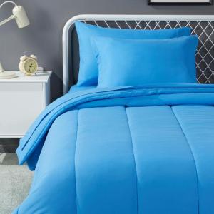 imageAmazon Basics Kids Soft Easy Care Microfiber BedinaBag 5Piece Bedding Set Twin Butterfly FriendsBlue