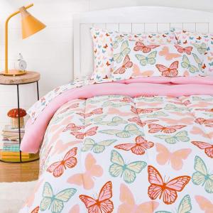 imageAmazon Basics Kids Soft Easy Care Microfiber BedinaBag 5Piece Bedding Set Twin Butterfly FriendsButterfly Friends