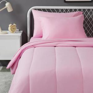 imageAmazon Basics Kids Soft Easy Care Microfiber BedinaBag 5Piece Bedding Set Twin Butterfly FriendsPink
