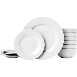 imageAmazon Basics Kitchen Dinnerware Set Microwave and Dishwasher Safe Plates Bowls Service for 6 18Piece White