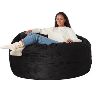 imageAmazon Basics Large Bean Bag Chairs for Adults 6 ft Grey Memory Foam Filled with Solid Microfiber CoverBlack