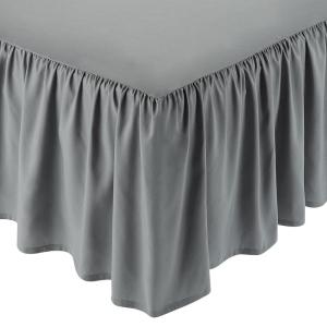 imageAmazon Basics Lightweight Ruffled Bed Skirt Classic Style Soft and Stylish 100 Microfiber with 16quot Drop Machine Washable Wrinkle Free Queen Bright White SolidDark Grey