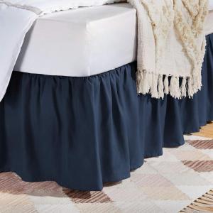 imageAmazon Basics Lightweight Ruffled Bed Skirt Classic Style Soft and Stylish 100 Microfiber with 16quot Drop Machine Washable Wrinkle Free Queen Bright White SolidNavy Blue
