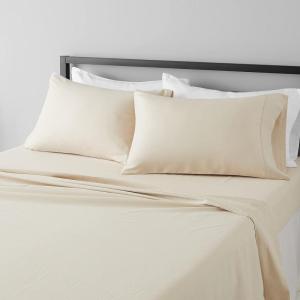imageAmazon Basics Lightweight Super Soft Easy Care Microfiber 3 Piece Bed Sheet Set with 14Inch Deep Pockets Twin Frosted Lavender Solid 4 PackBeige