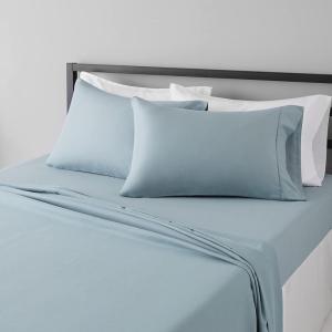 imageAmazon Basics Lightweight Super Soft Easy Care Microfiber 3 Piece Bed Sheet Set with 14Inch Deep Pockets Twin Frosted Lavender Solid 4 PackSpa Blue