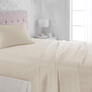 imageAmazon Basics Lightweight Super Soft WrinkleFree Easy Care Microfiber 4Piece Bed Sheet Set with 14Inch Deep Pockets Full Bright White SolidBeige