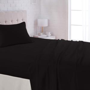 imageAmazon Basics Lightweight Super Soft WrinkleFree Easy Care Microfiber 4Piece Bed Sheet Set with 14Inch Deep Pockets Full Bright White SolidBlack