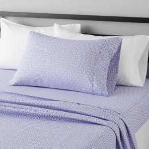 imageAmazon Basics Lightweight Super Soft WrinkleFree Easy Care Microfiber 4Piece Bed Sheet Set with 14Inch Deep Pockets Full Bright White SolidBlue Damask