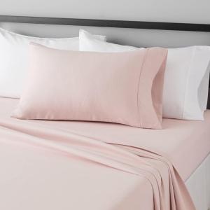 imageAmazon Basics Lightweight Super Soft WrinkleFree Easy Care Microfiber 4Piece Bed Sheet Set with 14Inch Deep Pockets Full Bright White SolidBlush Pink