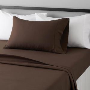 imageAmazon Basics Lightweight Super Soft WrinkleFree Easy Care Microfiber 4Piece Bed Sheet Set with 14Inch Deep Pockets Full Bright White SolidChocolate