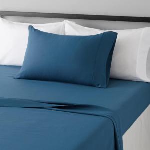 imageAmazon Basics Lightweight Super Soft WrinkleFree Easy Care Microfiber 4Piece Bed Sheet Set with 14Inch Deep Pockets Full Bright White SolidDark Teal