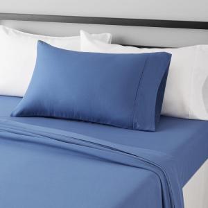 imageAmazon Basics Lightweight Super Soft WrinkleFree Easy Care Microfiber 4Piece Bed Sheet Set with 14Inch Deep Pockets Full Bright White SolidDutch Blue