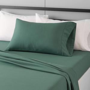 imageAmazon Basics Lightweight Super Soft WrinkleFree Easy Care Microfiber 4Piece Bed Sheet Set with 14Inch Deep Pockets Full Bright White SolidEmerald Green